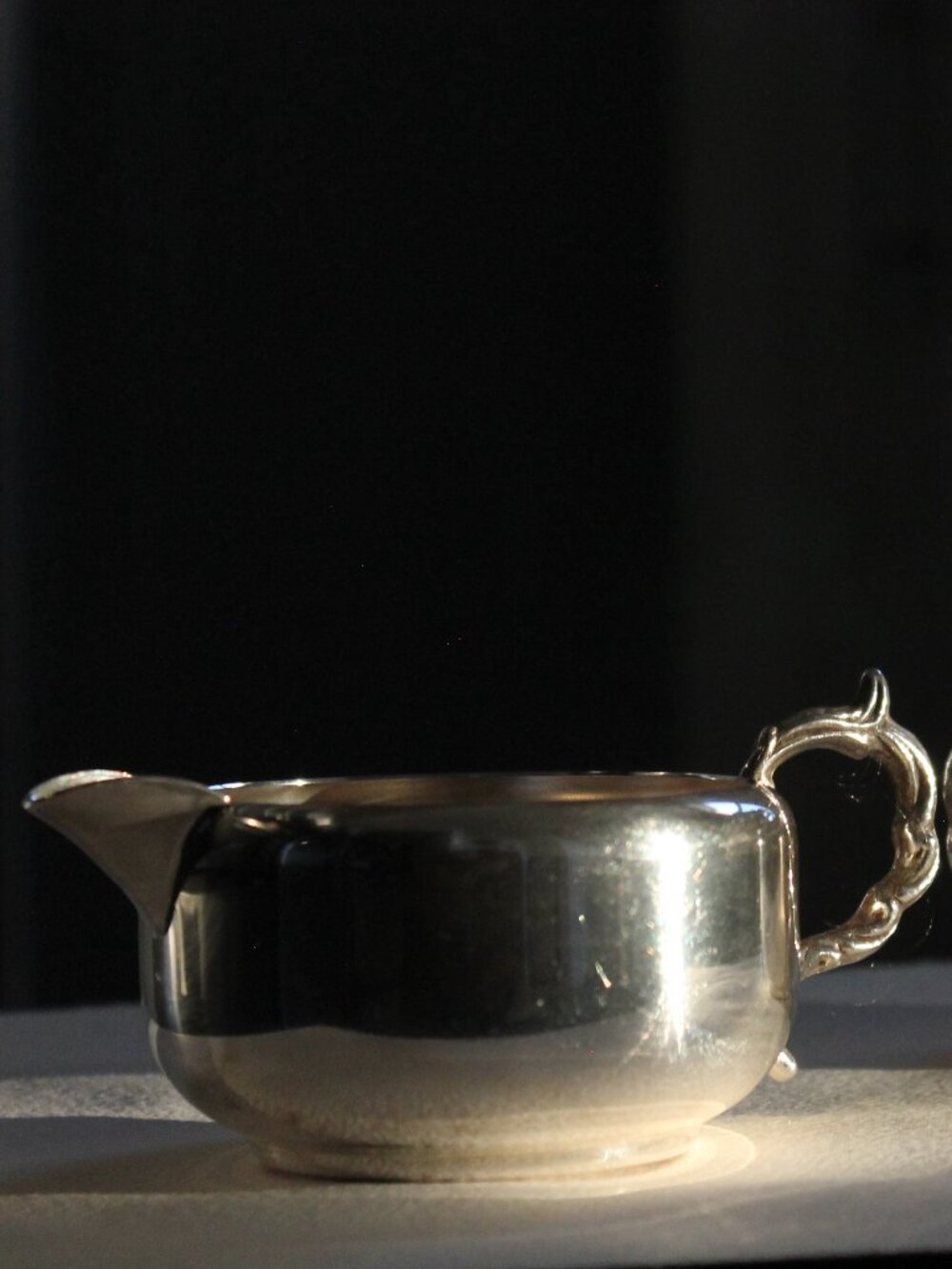[VIKING PLATE]  Silver Creamer w/ Elaborate Handle